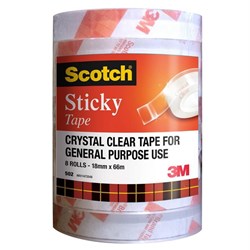 Scotch 502 Sticky Tape Crystal Clear 18mmx33m Pack of 8